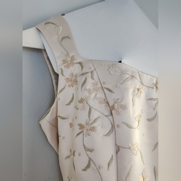 Champagne Satin Embroidered Wedding Dress With Train Size 12 - Picture 7 of 16